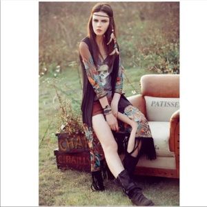 NEW Boho Mesh Floral Embroider Fringe Kimono